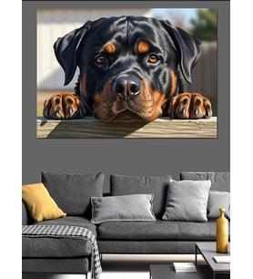 Büyük Köpek Rottweiler Portresi Dekoratif Kanvas - Mdf Ahşap Tablo
