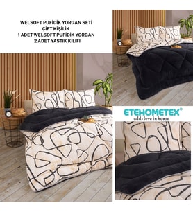 ETE HOMETEX ÇİFT KİŞİLİK LÜX WELSOFT YORGAN SETİ 195X215CM EFEKT ANTRASİT 8696474231963
