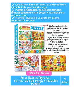 Premium Eğitici Zeka El Göz Koordinasyon Geliştirici Çocuk 12 + 16 + 20 + 24 Parça "4 MEVSİM" Puzzle