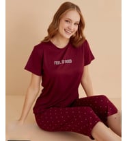 Mihra Kadın Bisiklet Yaka MİLAN Likralı KAPRİ Kısa Kol Pijama Takımı 50108B - 1 Adet (Bordo)