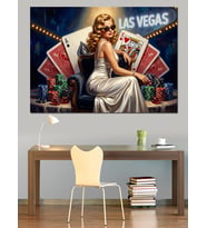 Las Vegas Kumarhanede Şık Kadın Dekoratif Kanvas - Mdf Ahşap Tablo