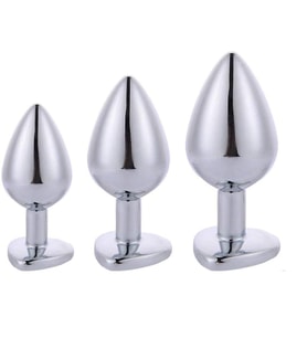 Kalp Desenli 3 Farklı Boyutta Metal Taşlı  Plug Seti