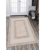 Bej Çerçeveli Kaymaz Tabanlı Makinede Yıkanabilir Halı AR940 - 100 x 160 cm