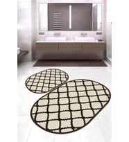 Dijital Baskılı Kaymaz Taban Yıkanabilir Oval 2'li Klozet Takımı Banyo Paspası NOKZ-SD-511 (Krem)