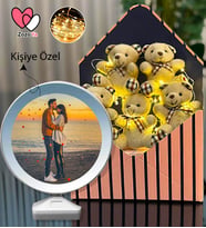 Kişiye Özel Fotoğraflı Premium Led Işıklı Peluş Ayıcık Buketi & Sihirli Ayna Sevgiliye Hediye