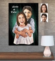 Kişiye Özel Karikatür Baskılı Ahşap Tablo Sevgili-12 30x40