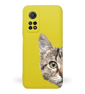 Xiaomi Mi 10T Uyumlu Lansman Kılıf Catface Tasarımlı İçi Kadife Kapak-Sarı (Şeffaf)