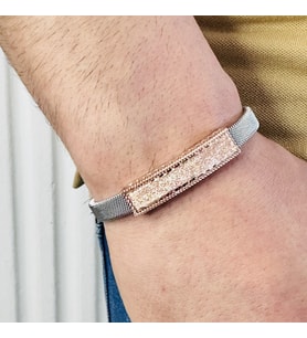 Gümüş Erkek Bileklik ,14k Rose Altın Kaplama,Sim Desen İsim Yazılabilir,şık Hediye