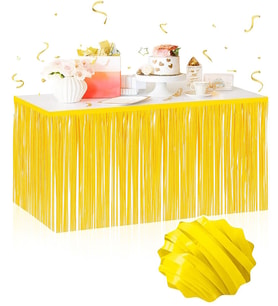 Kendinden Yapışkanlı Makaron Sarı Püsküllü Masa Eteği – 75 x 275 cm Parti Süslemesi