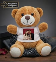 Kişiye Özel Baskılı Tişörtlü Kahverengi Peluş Ayıcık 22cm  Sevgiliye Hediye Peluş Ayıcık