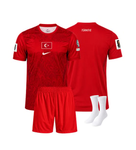 Türkiye 2026 Dünya Kupası Milli Takım Kırmızı 3'lü Çocuk Futbol Forma Seti ( Forma,şort ve çorap )