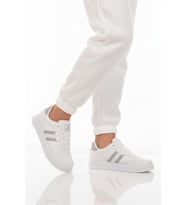 Ayakmod Beyaz Gri Bağcıklı Unisex Cilt Spor Ayakkabı 163 G (Beyaz-Gri)