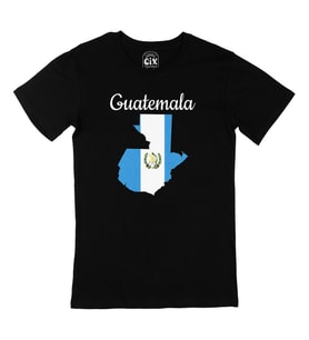 Guatemala Haritalı ve Bayraklı Siyah Tişört