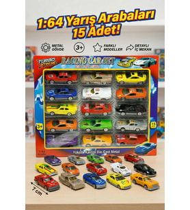 15'li Metal Model Araba Seti 1:64 Ölçek Die-Cast Yarış Arabaları - 7 cm
