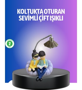Kitap Okuyan Çift Figürlü Gece Lambası Romantik Dekoratif Masa Lambası