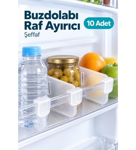Şeffaf Buzdolabı Raf Ayırıcı ve Dolap İçi Çok Amaçlı Düzenleyici 10 Adet