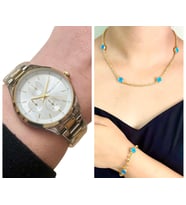 Ferrucci Silver&Gold Çelik Kordon Kadın Kol Saat+Nazarlıklı Set Hediye (Gümüş - Altın)
