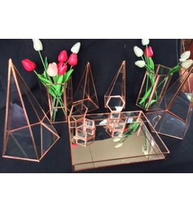 Cam Masa Üstü Mumluk ve Vazolu Nişan Söz Sunum Takımı Jardinyer Set
