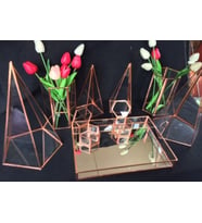 Cam Masa Üstü Mumluk ve Vazolu Nişan Söz Sunum Takımı Jardinyer Set