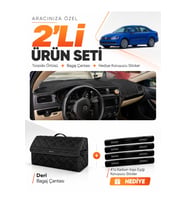 e-biz VOLKSWAGEN JETTA (2010-2018) Uyumlu Torpido Örtüsü + Deri Bagaj Çantası Seti - Siyah - VW013