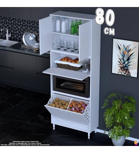 Eliusta Vega 80 cm Fırın Uyumlu 2 Göz Sepetli Çok Amaçlı Mutfak Kiler Banyo Organizer Dolap 80x213x32 cm
