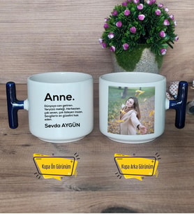 Anne Kupa Bardak Fotoğraflı T Lacivert Kulplu Anneler Günü Hediyesi Anneye Hediye