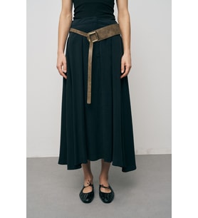 Kadın Modal Retro Kemerli Kloş Midi Etek (Siyah)