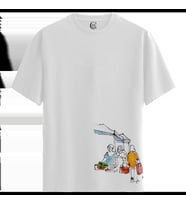 Market Scene - %100 Pamuklu Erkek Beyaz Tişört - Premium Quality (Siyah - Beyaz)