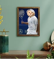 Evcil Dostlara Özel Tenis Oyuncusu Tasarımlı Portre Doğal Masif Ahşap Çerçeveli Tablo 30x40cm-1