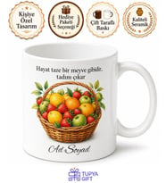 Meyve Sepeti Temalı Baskılı Kupa Bardak Özel Tasarım Hediye Porselen Mug