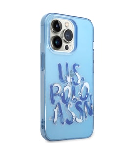 Apple iPhone 14 Pro Uyumlu Kılıf U.S. POLO ASSN. Renkli Grafiti Baskılı Dizayn Kapak (Mavi)