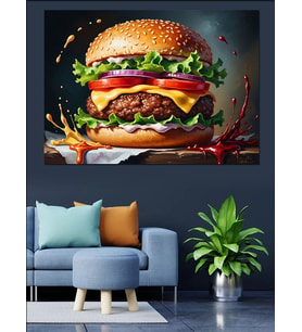 Lezzetli Ve Soslu Büyük Hamburger Dekoratif Kanvas - Mdf Ahşap Tablo