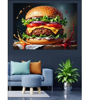 Lezzetli Ve Soslu Büyük Hamburger Dekoratif Kanvas - Mdf Ahşap Tablo