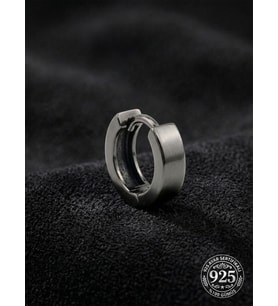 925 Ayar Gümüş Siyah Rodajlı Yuvarlak Erkek Huggie Halka Küpe - Tek (4x11mm)