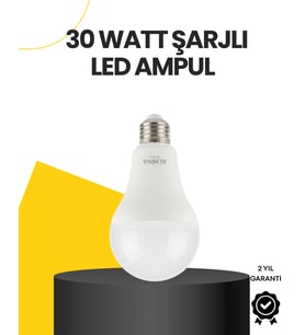 Yüksek Işık Güçlü Şarjlı LED Ampul E27 30W Enerji Tasarruflu