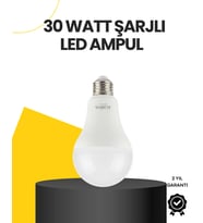Yüksek Işık Güçlü Şarjlı LED Ampul E27 30W Enerji Tasarruflu