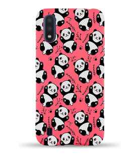 Samsung Galaxy A01 Uyumlu Lansman Kılıf Panda Tasarımlı İçi Kadife Kapak-Neon Pembe (Şeffaf)