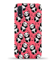 Samsung Galaxy A01 Uyumlu Lansman Kılıf Panda Tasarımlı İçi Kadife Kapak-Neon Pembe (Şeffaf)