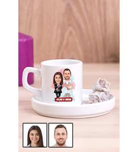 Çiftlere Özel Komik Hediye Gelin Damat Karikatürlü Concept Türk Kahvesi Fincanı