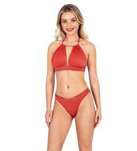 Endeep Kadın Zincir Aksesuarlı Kırmızı Bikini Takımı