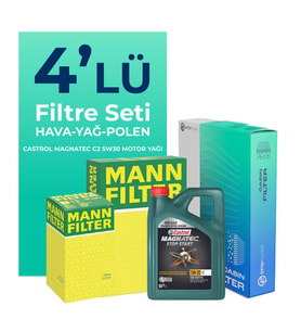 MANN Peugeot 207 1.4 Vti Benzin Filtre Bakım Seti Castrol Motor Yağlı (2006-2012) 4 Lü