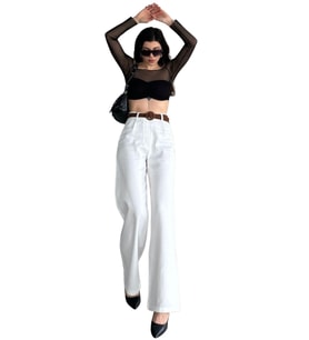 Beli Kemerli Pantolon - BEYAZ