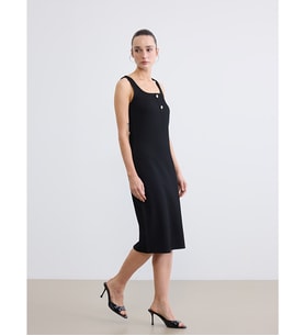 LCW EVERYDAY Siyah U Yaka Fitilli Bodycon Elbise