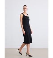 LCW EVERYDAY Siyah U Yaka Fitilli Bodycon Elbise