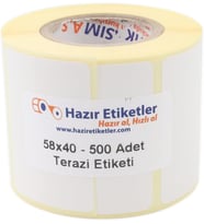 Lexroo Eko Termal Terazi Etiketi 58mm x 40mm Ruloda 500 Adet 40mm Kuka Çapında Direk Termal