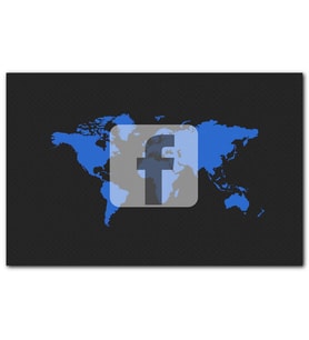Cakatabloo Siyah Zemin Dünya Haritası ve Facebook Amblemi MDF Tablo