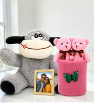 Kişiye Özel Fotoğraflı Peluş Eşek ve Peluş Saksıda Ayıcık Buketi Sevgiliye Hediye Seti