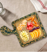 BK Gift Retro Motif Tasarımlı Kare Şeklinde Doğal Ahşap Servis ve Sunum Tabağı Model 8