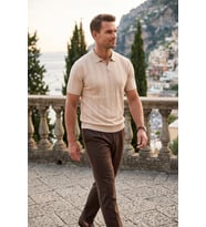 DeepSEA Erkek Fermuarlı Polo Yaka Çizgi Dokulu Siyah Triko Tişört Regular Fit Yumuşak Dokulu 2608007