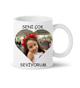 Kişiye Özel Kalpli Fotoğraf Kalp İçinde fotoğraflı Kupa Bardak Seni Çok Seviyorum Baskılı